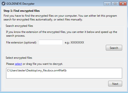 Malwarebytes Decryptor step 1